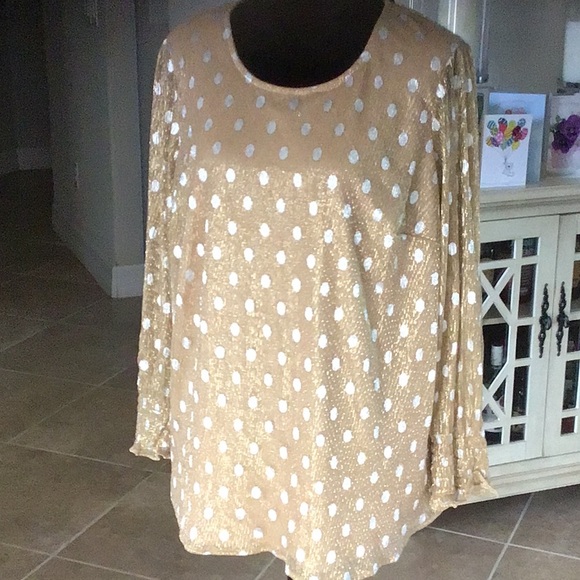 Adrianna Papell Tops - Adrianna Papell gold/silver polka dot long sleeve top, size 1X, NWT